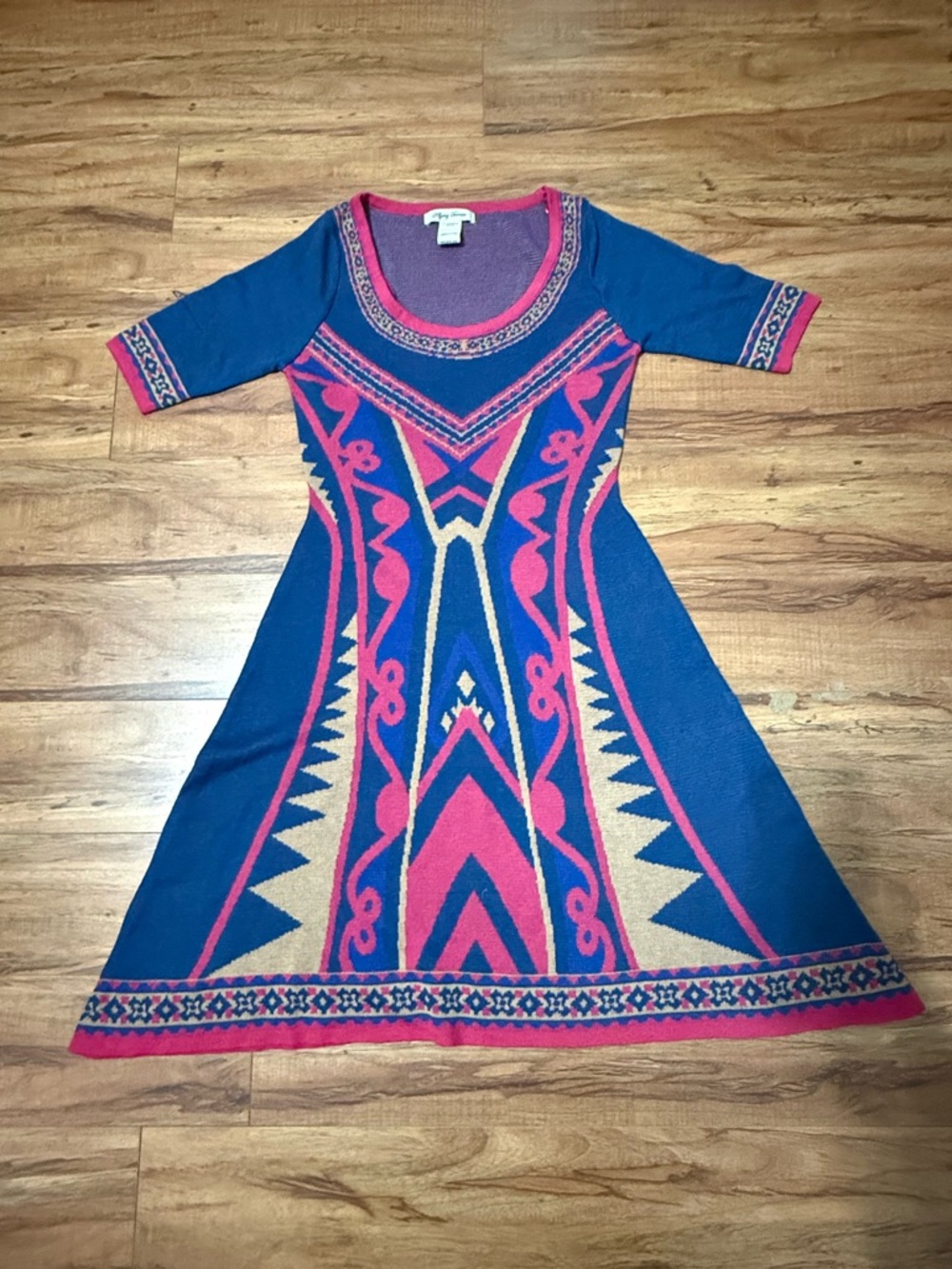 Flying Tomato Blue and Pink Patterned Fit-and-Flare Dress T52